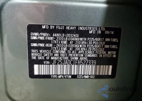 2015 Subaru Forester 2.5I Premium из США, поврежденный, VIN JF2SJADC1FH522339